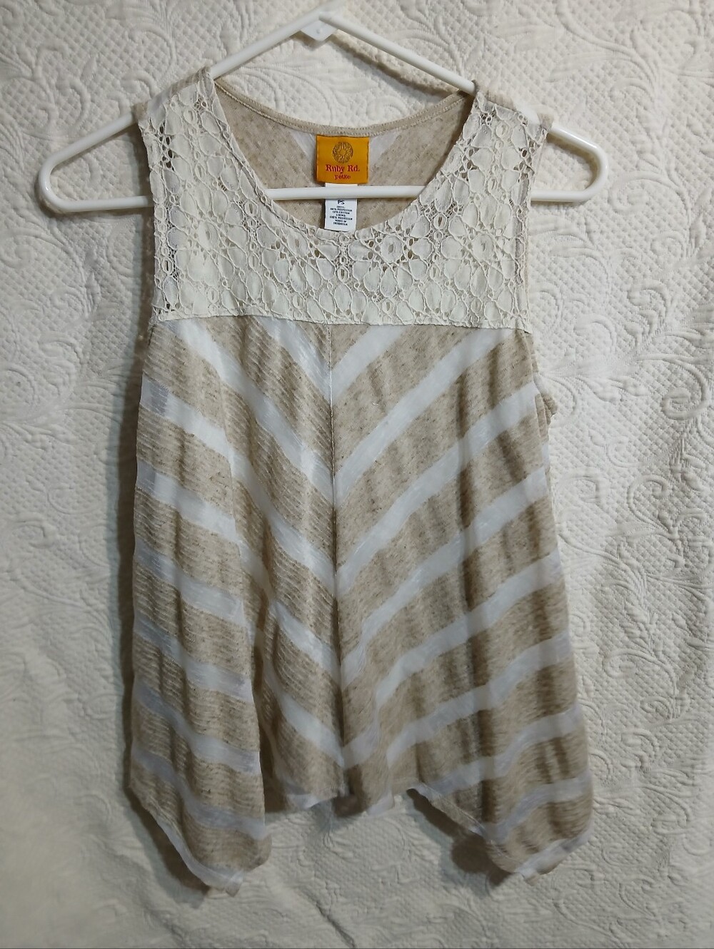 Ruby Rd Shirt  PS Ivory Lace  Petite SMALL TANKstriped BurnoutAsymmetrical